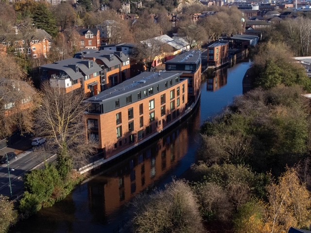 Canal side view of Boulevard Wharf luxury student accommodation Nottingham